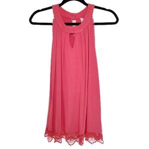 Women's Sleeveless Top Size Medium Pink Keyhole Neck Lace Trim NY Collection New